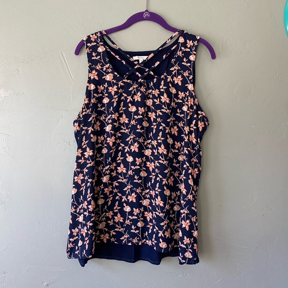 Maurice’s tank top, size XL, cross-cross strappy neckline, floral design